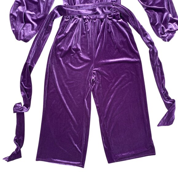 Eloquii Velvet Wide Leg Whimsigoth Jumpsuit Sz 14 Purple Party Cocktails Stretch - Picture 5 of 13